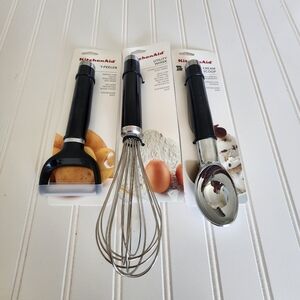 KitchenAid Prep utility Whisk , ice cream scoop, y- peeler in black kitc…